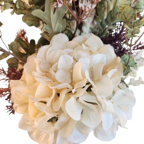 Artificial Floral Arrangement Beige Hydrangea & Cream Mum Bouquet Hand Tied - Picture 8 of 15